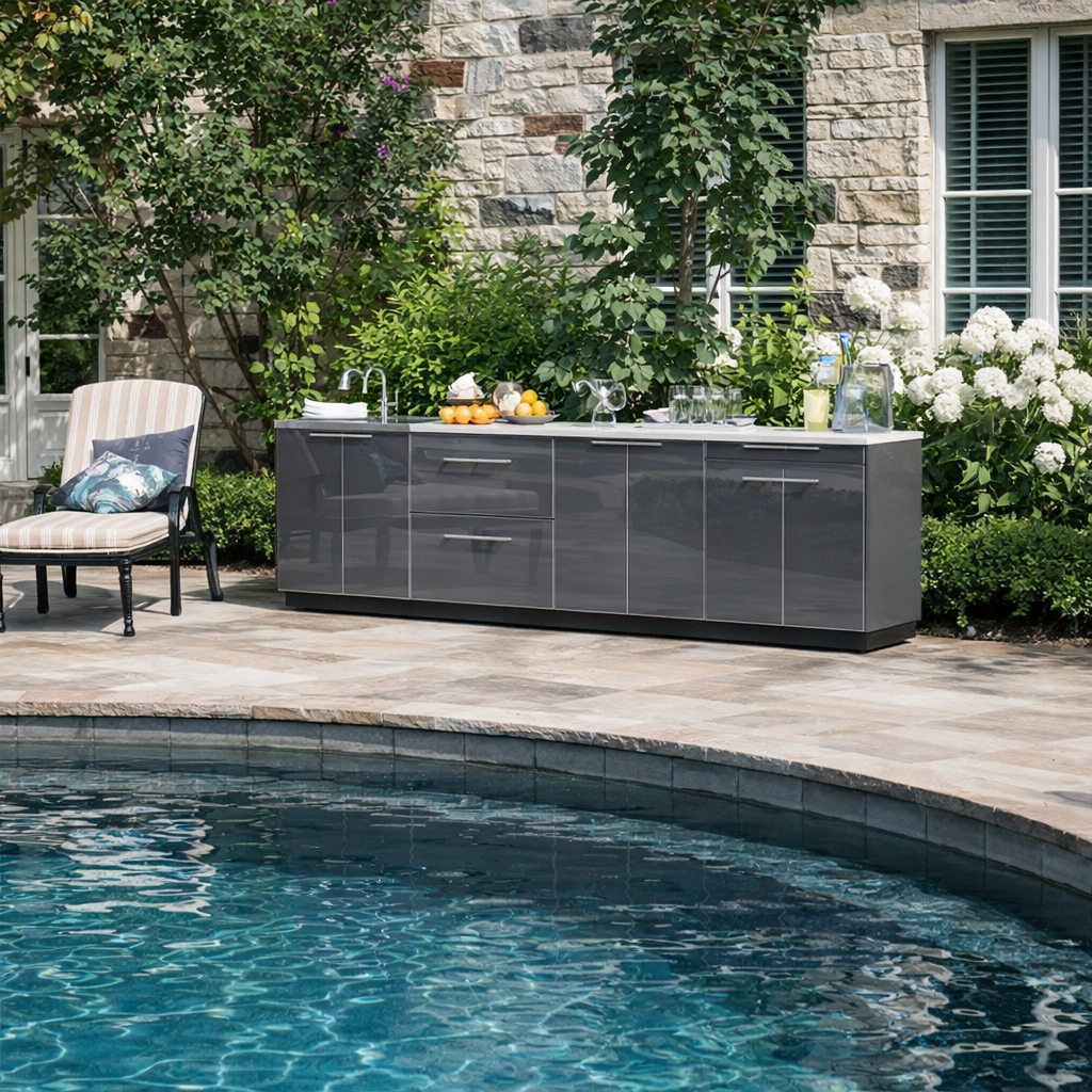 Classic Series 6PC Modular Outdoor Kitchen · Aluminum · Tempered Glass Door