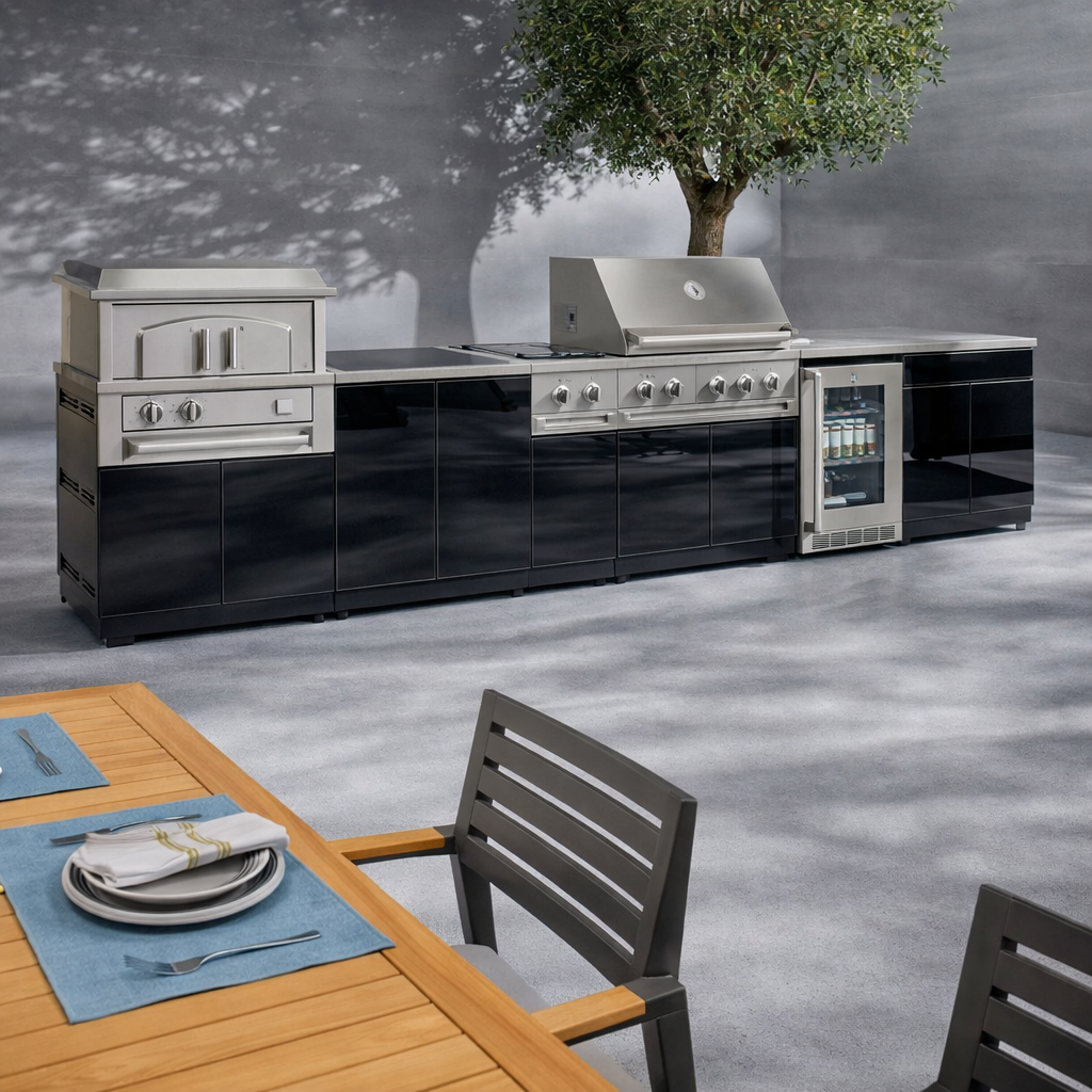 Classic Series 6PC Modular Outdoor Kitchen · Aluminum · Tempered Glass Door