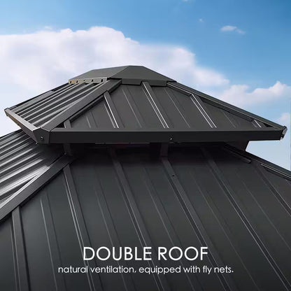 Apollo 12 Ft. X 18 Ft. Wood like Aluminum Hardtop Gazebo with Galvanized Steel Roof and Mosquito Net