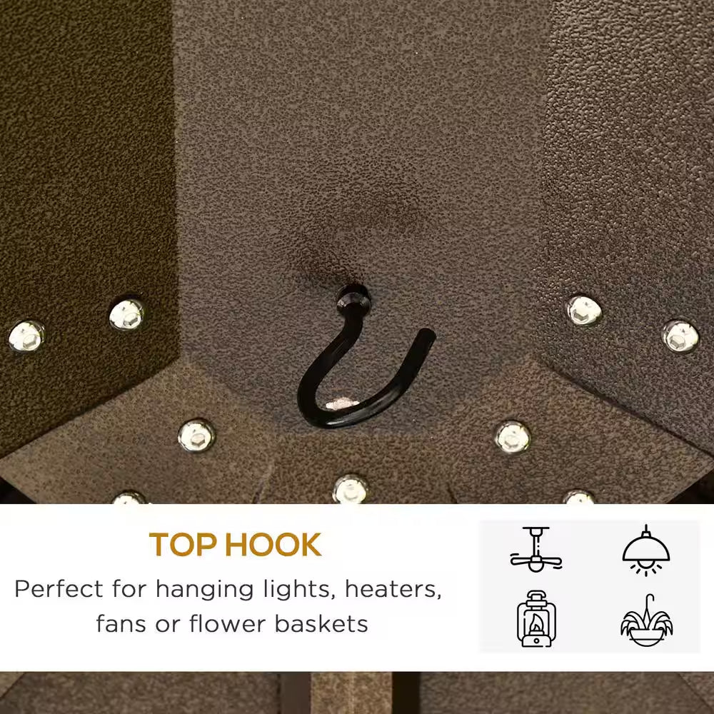 12 Ft. X 10 Ft. Steel Hardtop Canopy Gazebo with Fully Enclosed Zippered Curtains and Roomy Comfortable Interior, Brown