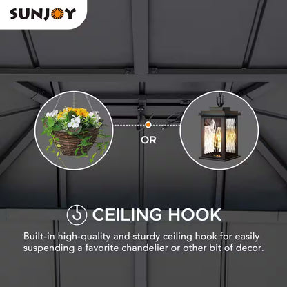 10 Ft. X 12 Ft. 2-Tier Black Power-Coated Steel Hardtop Gazebo Patio Aluminum Frame Gazebo with Solar Panel and Netting