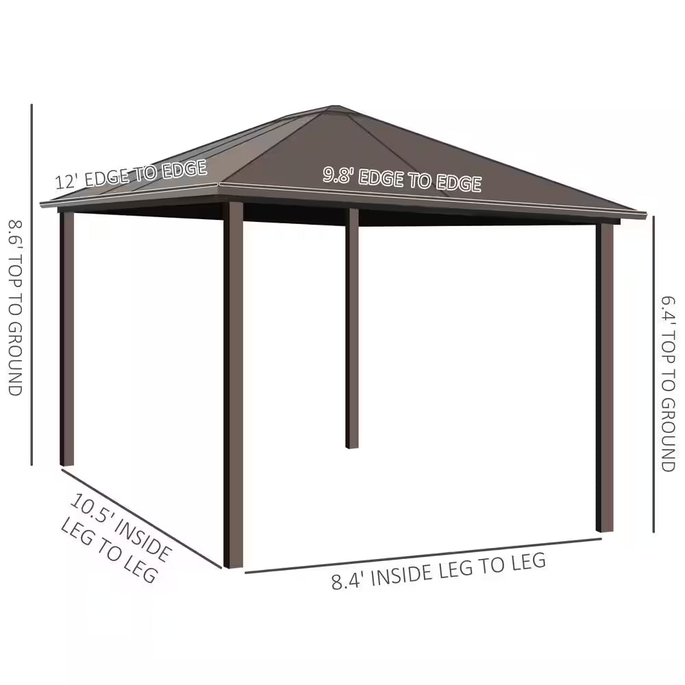 12 Ft. X 10 Ft. Steel Hardtop Canopy Gazebo with Fully Enclosed Zippered Curtains and Roomy Comfortable Interior, Brown