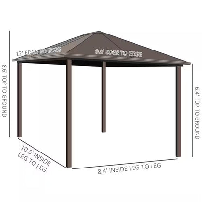 12 Ft. X 10 Ft. Steel Hardtop Canopy Gazebo with Fully Enclosed Zippered Curtains and Roomy Comfortable Interior, Brown